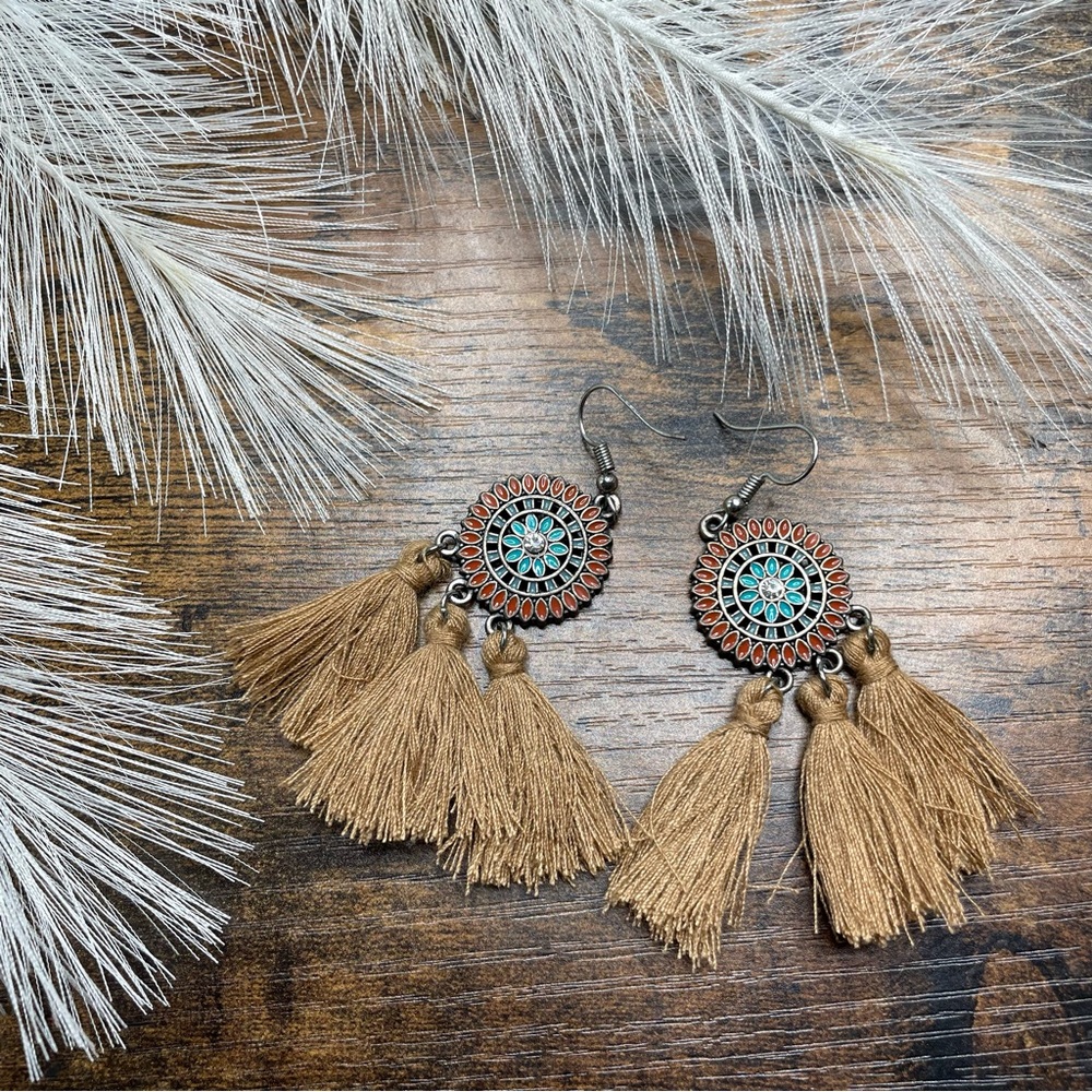 Boho Tassel Brown Drop Earrings